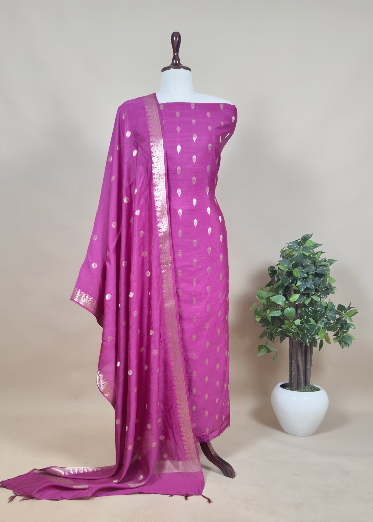 Black Handloom Munga Silk Suit With Zari Weaving