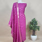 Pink Handloom Munga Silk Suit With Zari Weaving