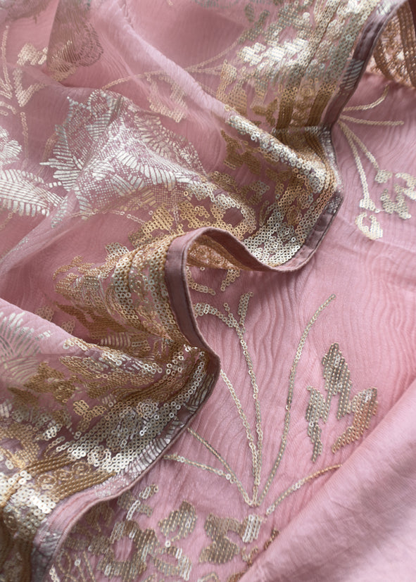 Baby Pink Pure Crushed Tissue Suit With Dupatta