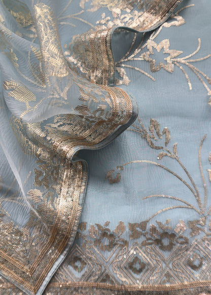 Sky Blue Pure Crushed Tissue Suit With Dupatta
