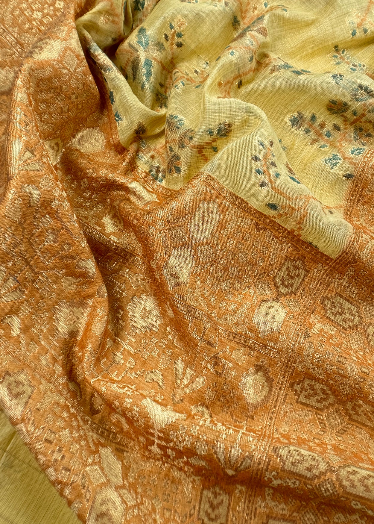 Yellow Linen Chanderi Suit With Floral Jamdani Weaving
