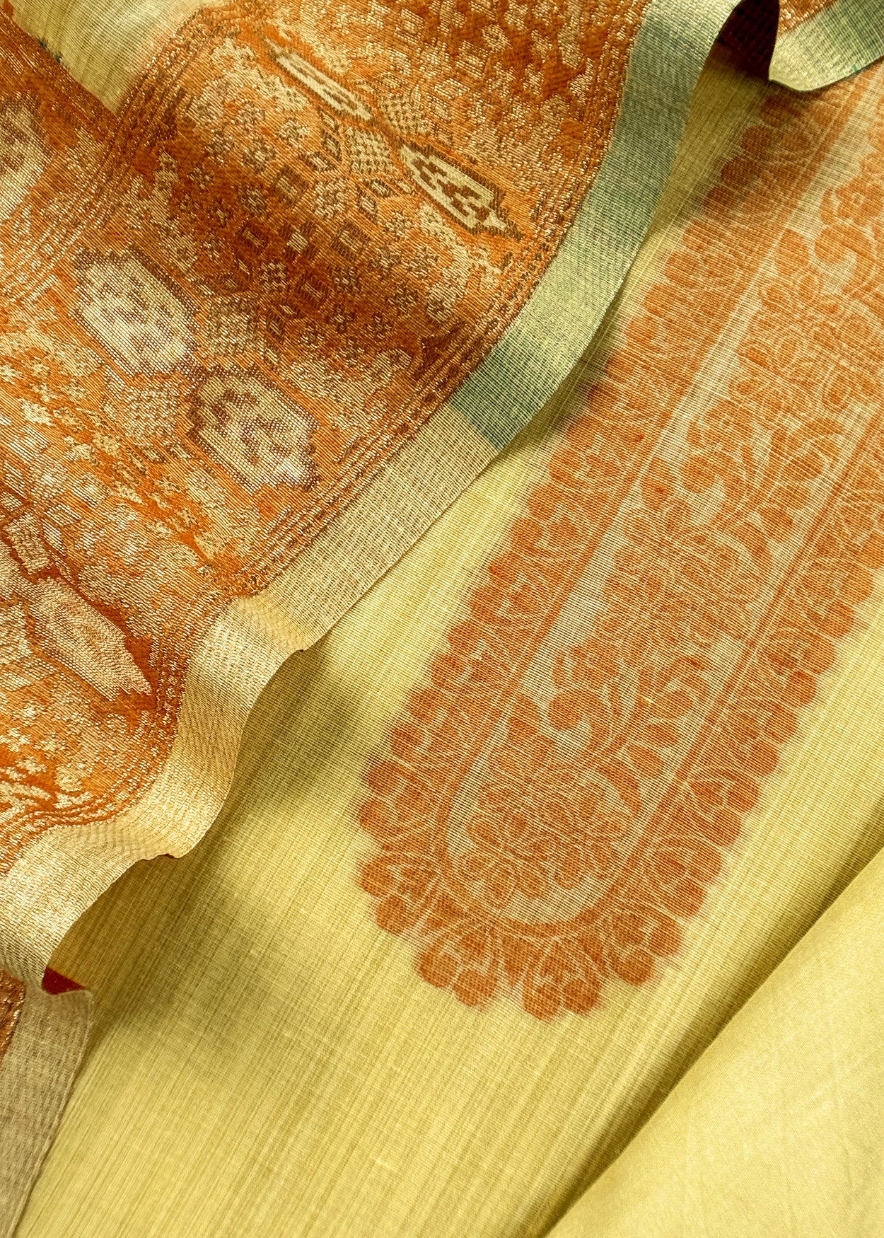 Yellow Linen Chanderi Suit With Floral Jamdani Weaving