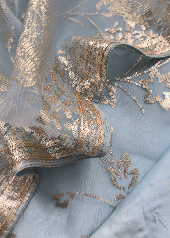 Sky Blue Pure Crushed Tissue Suit With Dupatta