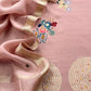 Light Peach Handloom Mul Unstitched Suit Fabric With Parsi Hand Embroidery And Jamdani Weaving