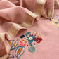 Light Peach Handloom Mul Unstitched Suit Fabric With Parsi Hand Embroidery And Jamdani Weaving