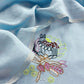 Light Blue Handloom Mul Unstitched Suit Fabric With Parsi Hand Embroidery And Jamdani Weaving