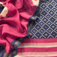 Navy Blue Bandhani Maheshwari Silk Suit With Dupatta