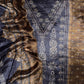 Brown And Blue Unstitched Velvet Suit With Ajrakh Print