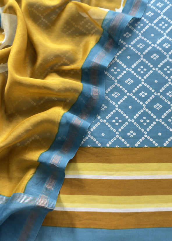 Firozi Bandhani Maheshwari Silk Suit With Dupatta