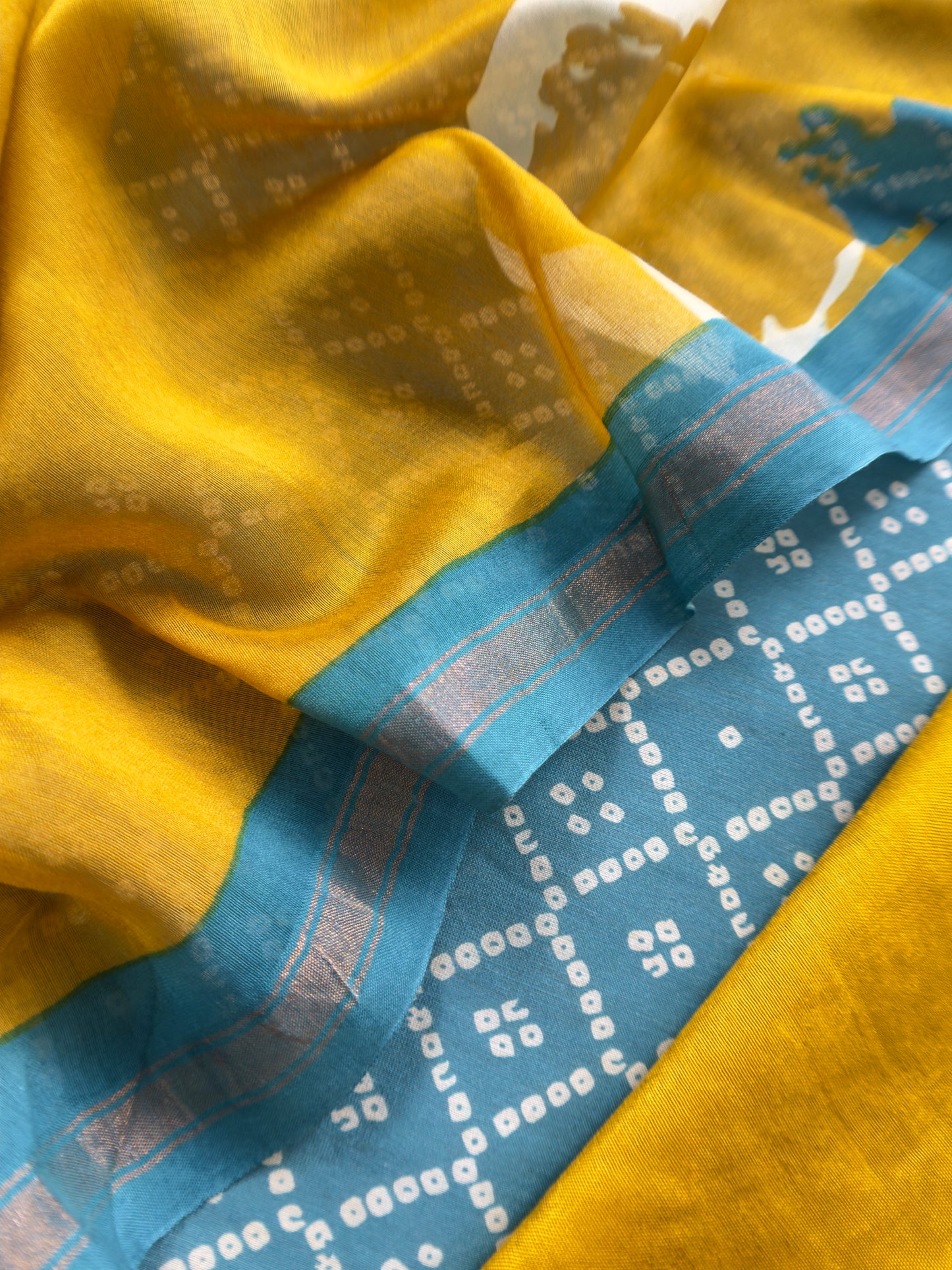 Firozi Bandhani Maheshwari Silk Suit With Dupatta