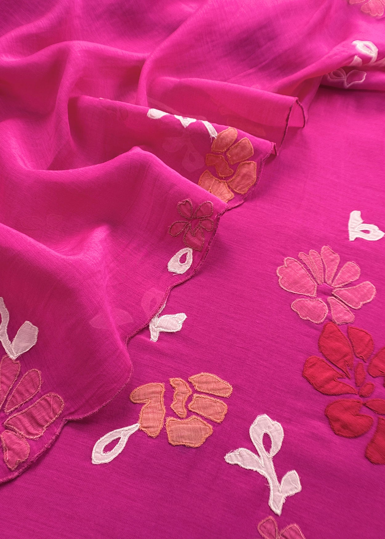 Pink Pure Mulmul Suit Fabric With Appliqué Work