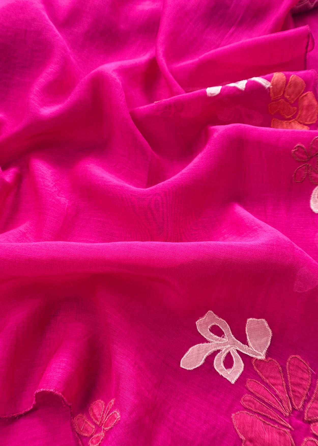 Pink Pure Mulmul Suit Fabric With Appliqué Work