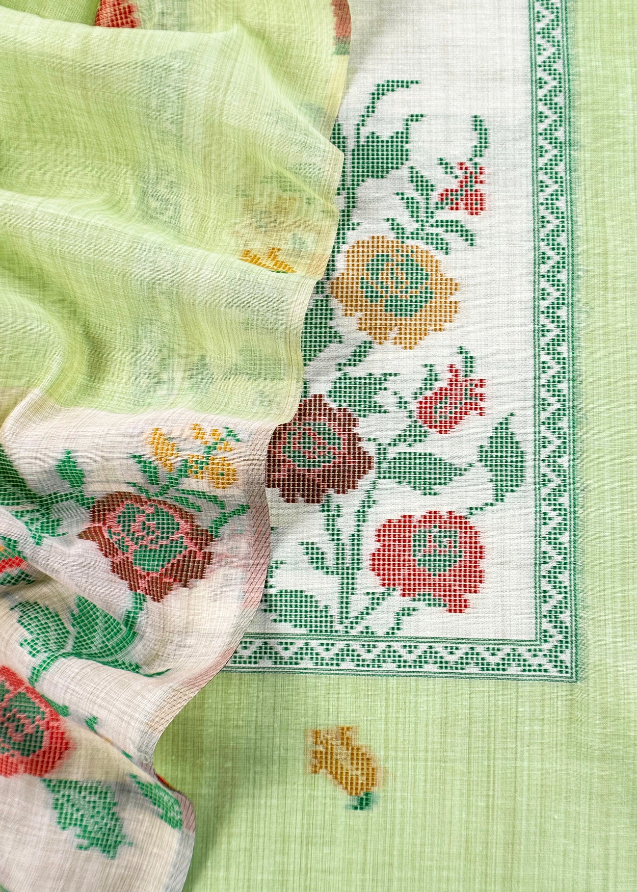 Green Linen Chanderi Suit With Jamdani Weaving