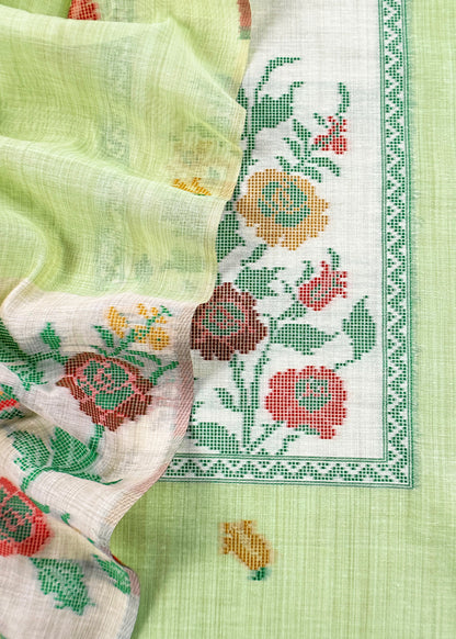 Green Linen Chanderi Suit With Jamdani Weaving