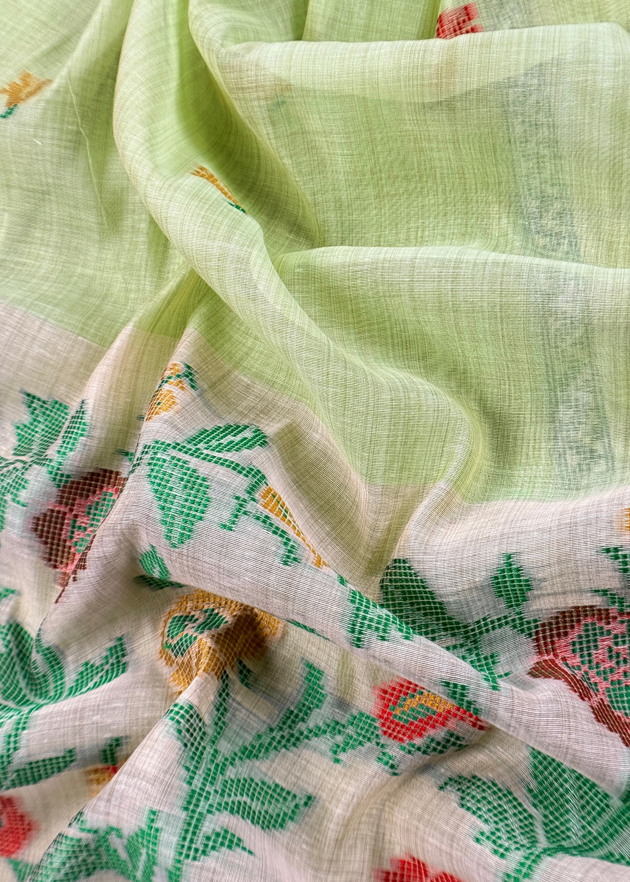 Green Linen Chanderi Suit With Jamdani Weaving