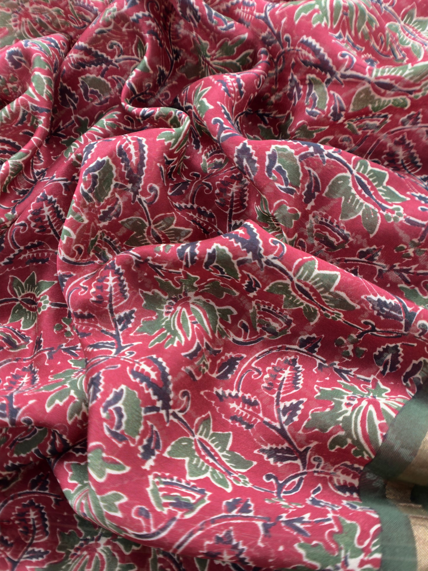 Hunter Green Ajrakh And Leheriya Handloom Maheshwari Silk Suit Fabric