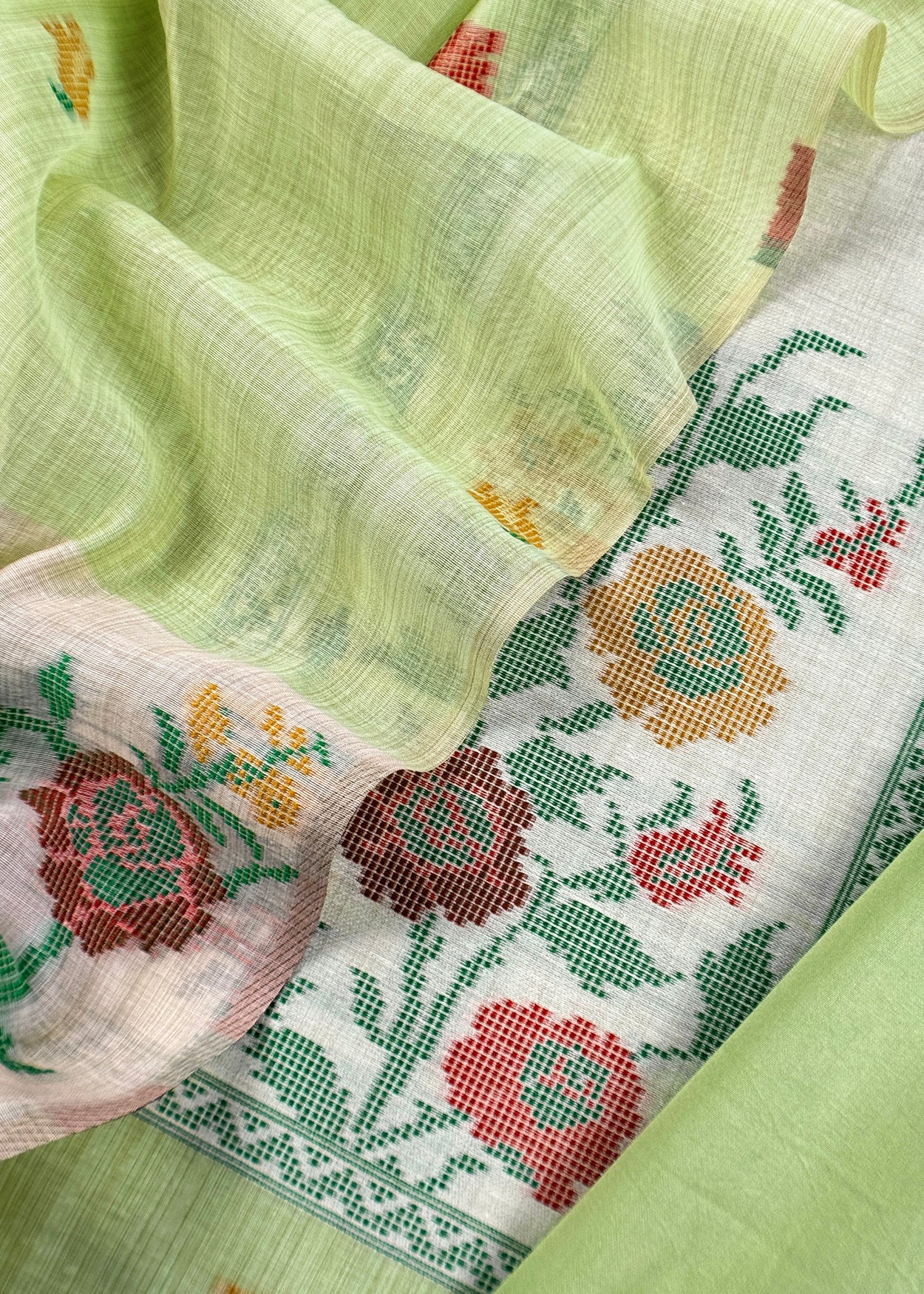 Green Linen Chanderi Suit With Jamdani Weaving