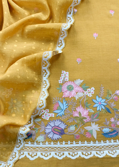 Mulmul suit set with flower embroidered

