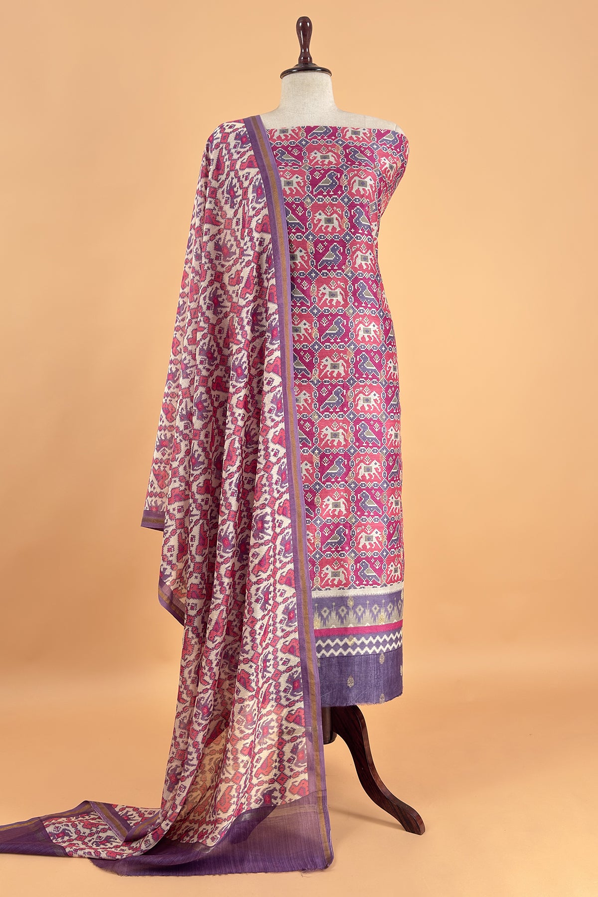Maheshwari Silk Suit In Patola With Zari Weaving