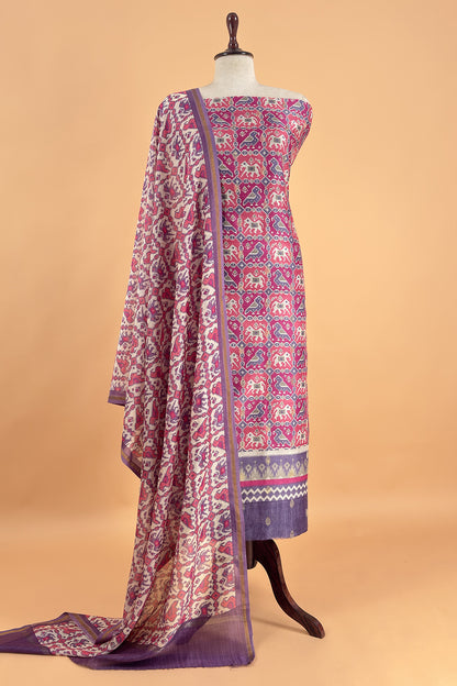 Maheshwari Silk Suit In Patola With Zari Weaving