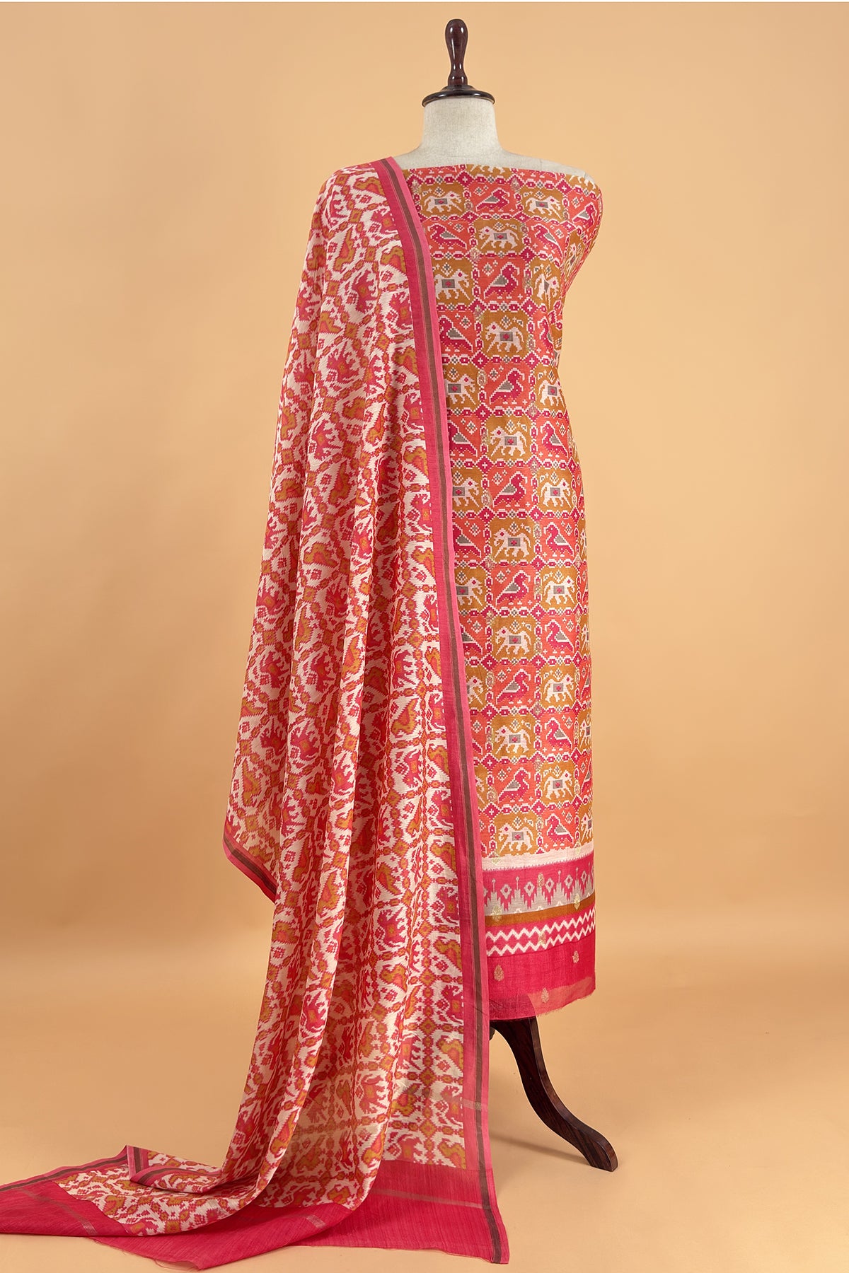 Maheshwari Silk Suit In Patola With Zari Weaving
