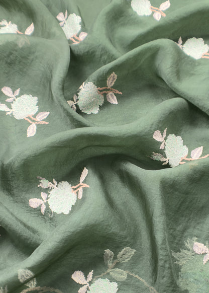 Green Tussar Silk Suit Unstitched With Dupatta