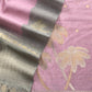 Pink With Grey Tissue Unstiched Suit With Jamdani Weaving