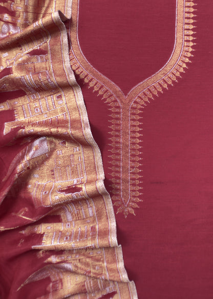 Maroon Premium Kani Silk Suit With Kani Zari Weaving