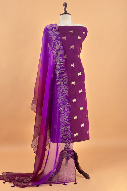 Purple Pure Chiniya Silk Kurta And Ombré Kora Silk Dupatta With Handw