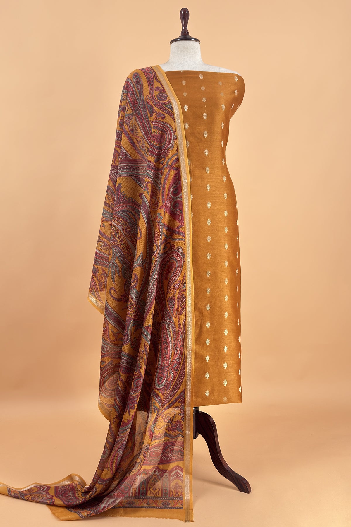 Yellow Pure Maheshwari Silk Suit With Dupatta