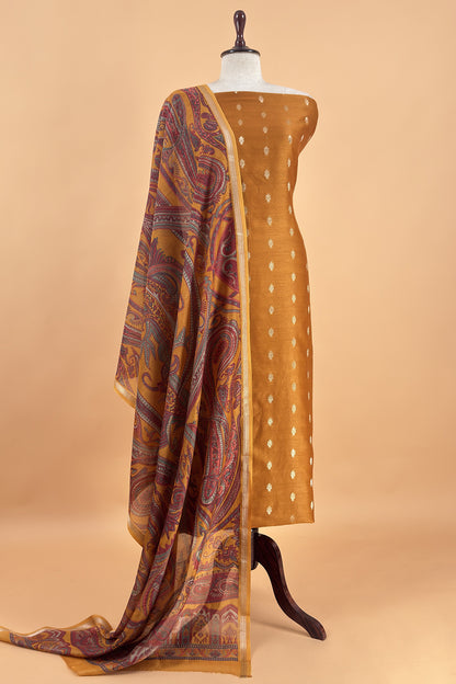 Yellow Pure Maheshwari Silk Suit With Dupatta