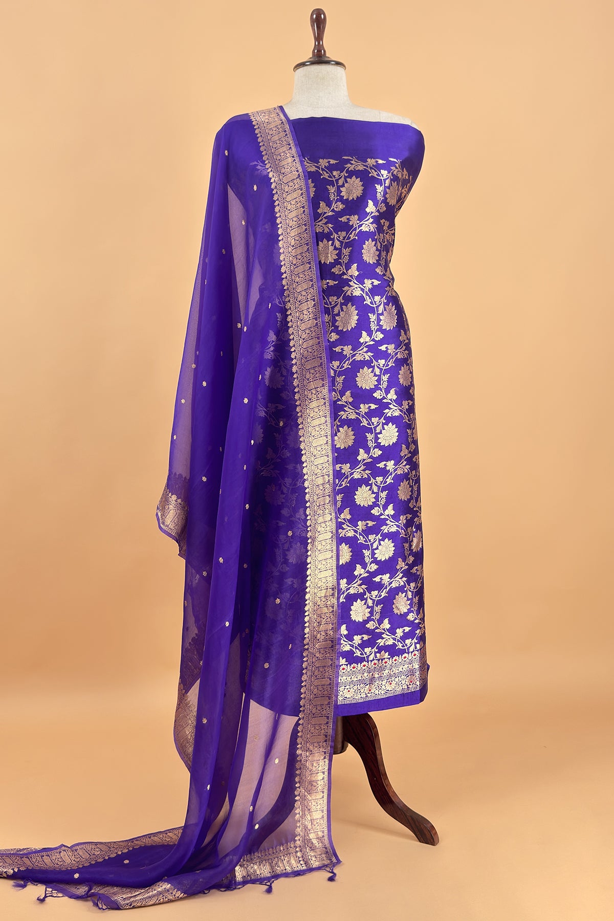 Purple Varanasi Pure Silk Suit With Sonarupa Weaving With Kora Silk Dupatta