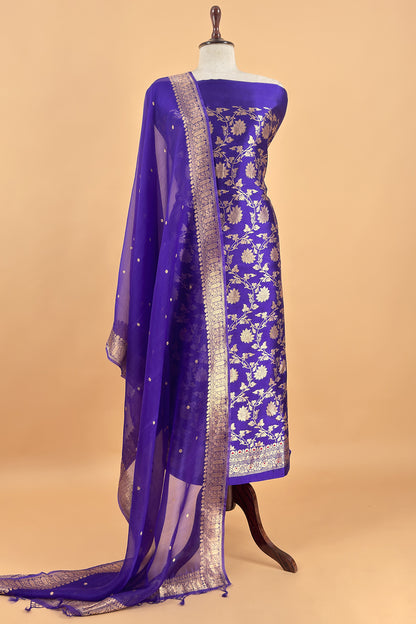 Purple Varanasi Pure Silk Suit With Sonarupa Weaving With Kora Silk Dupatta