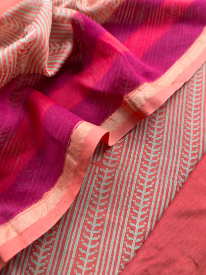 Pure Maheshwari Silk Suit With Block Print Dupatta