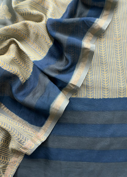 Pure Maheshwari Silk Suit With Block Print Dupatta