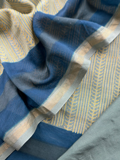 Pure Maheshwari Silk Suit With Block Print Dupatta