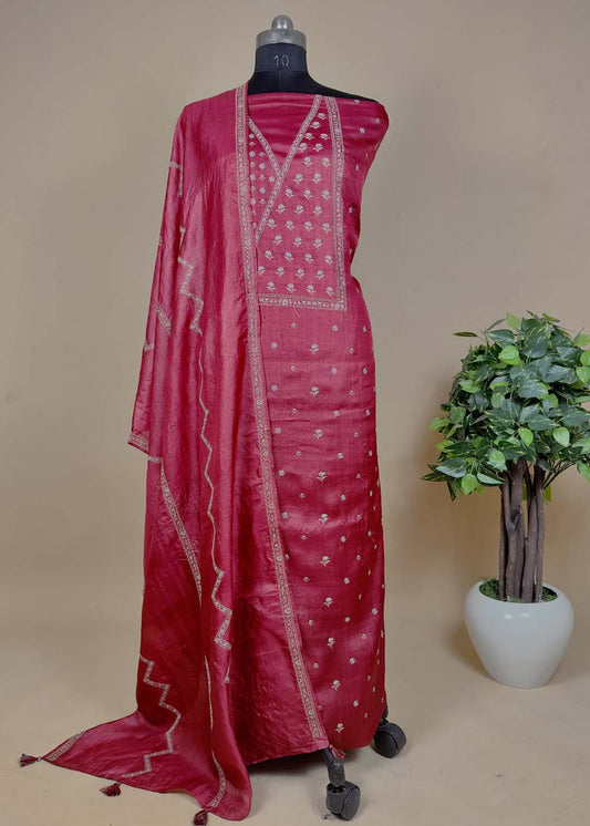 Mehroon Shree Niketan Embroidered Tussar Silk Suit