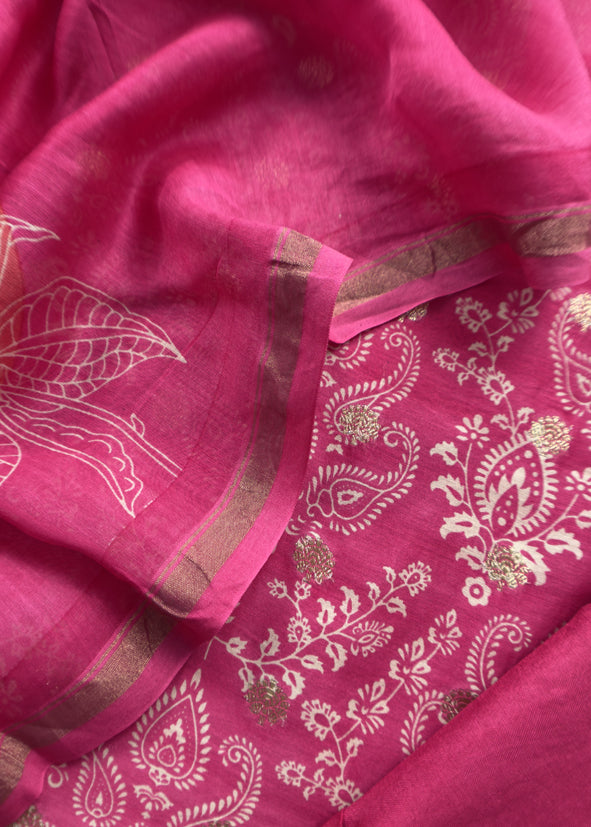 Pink Pure Maheshwari Silk Suit With Banarasi Bootis