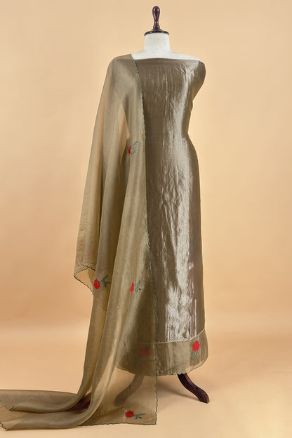Sage Green Handloom Tissue Silk Suit With Kora Silk Dupatta