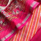 Red Pure Maheshwari Silk Unstitched Suit fabric with Banarasi bootis and Kalamkari print