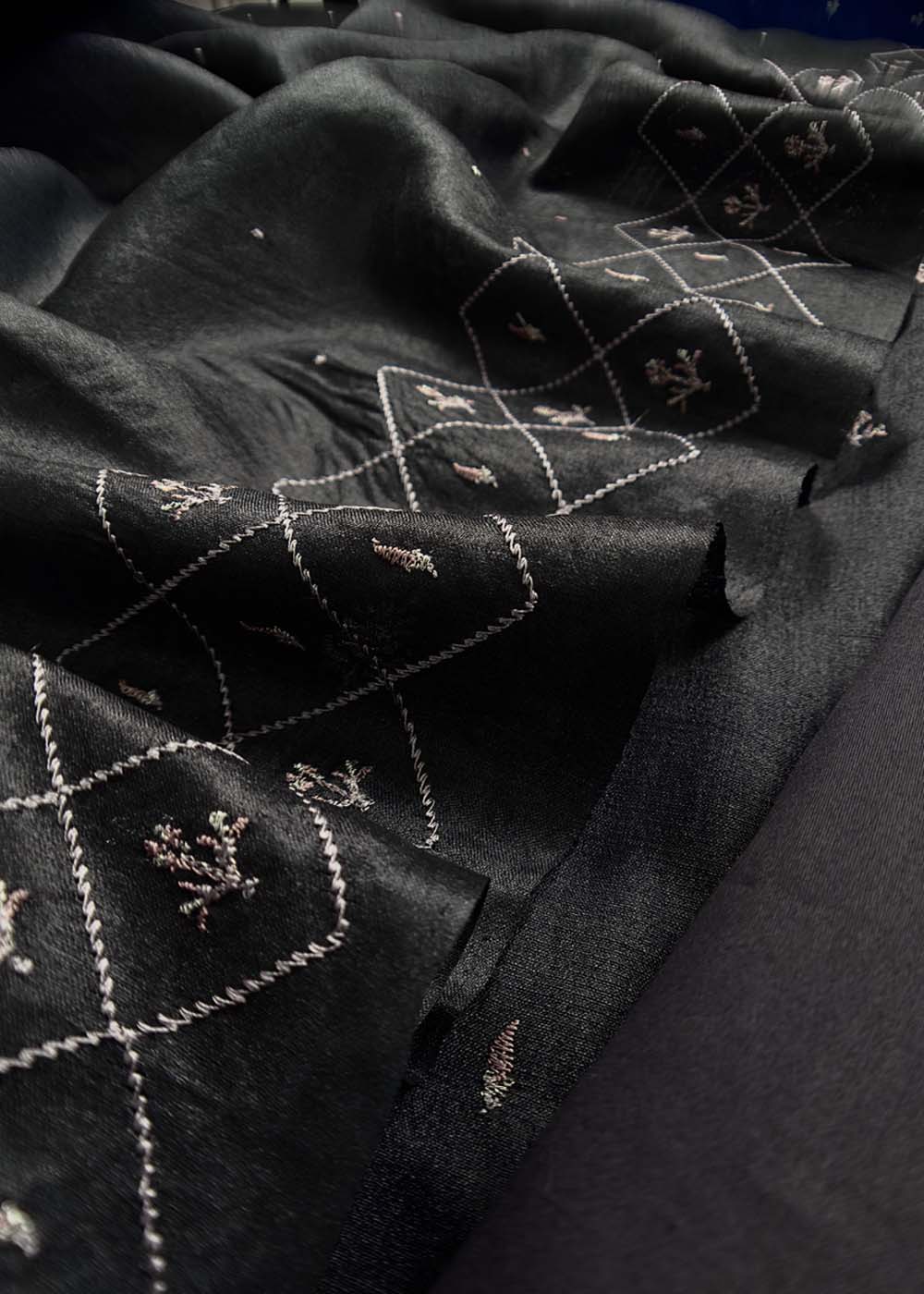 Black Shree Niketan Embroidered Tussar Silk Suit