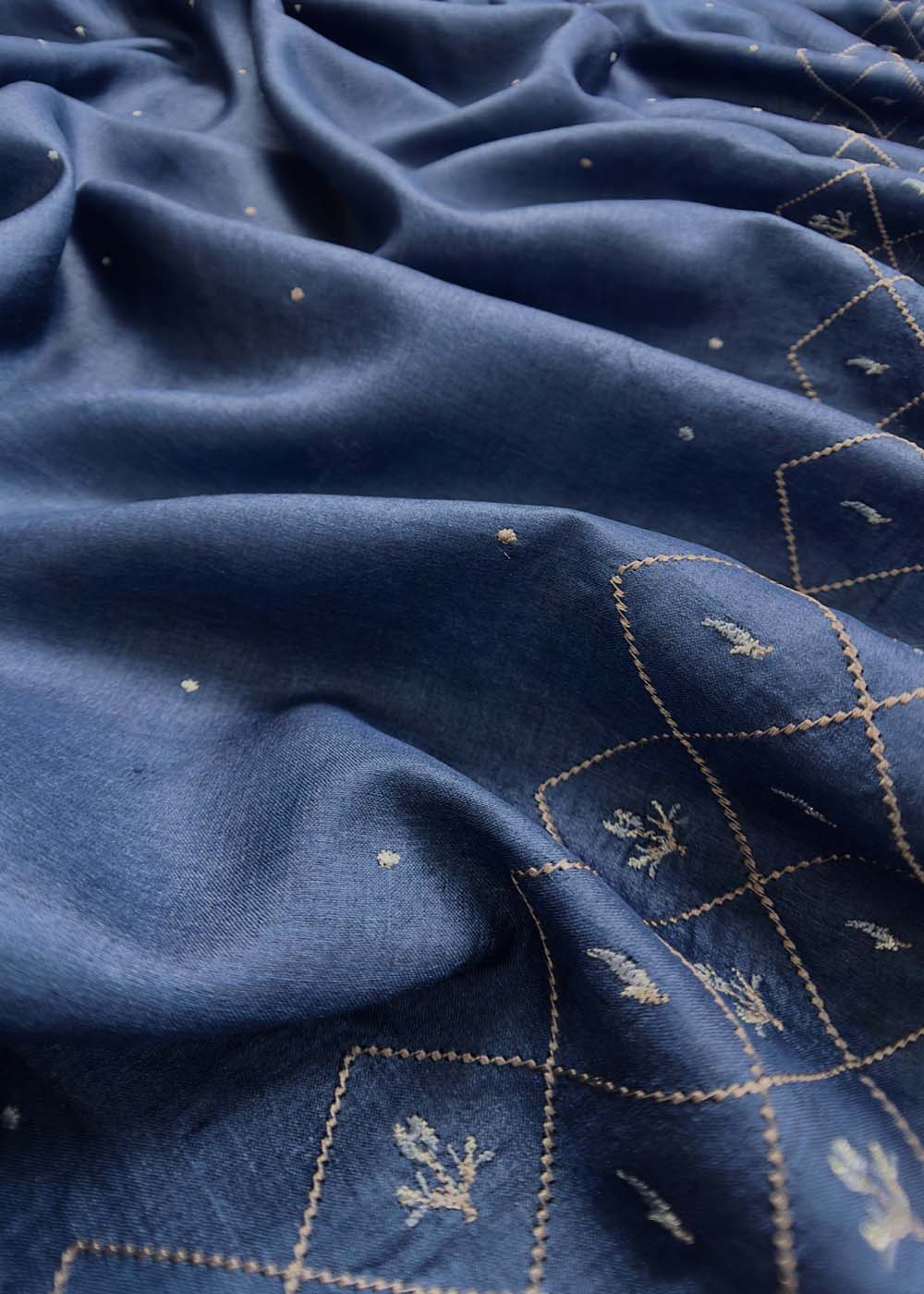 Blue Shree Niketan Embroidered Tussar Silk Suit