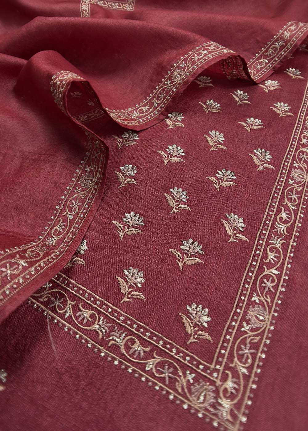 Mehroon Shree Niketan Embroidered Tussar Silk Suit