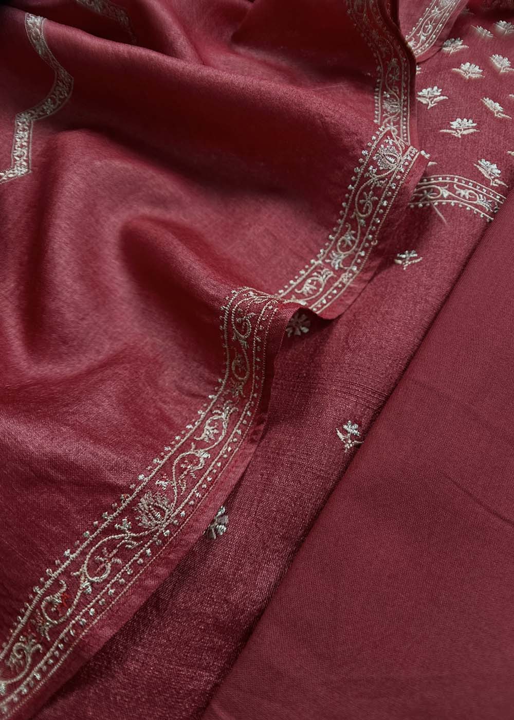 Mehroon Shree Niketan Embroidered Tussar Silk Suit