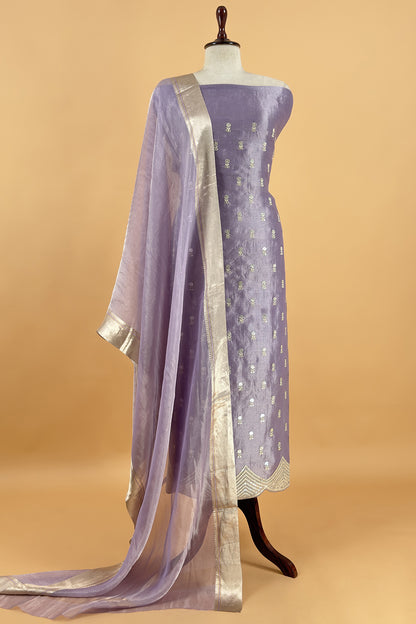 Lavender Luxe Handloom Tissue Silk Unstitched Suit With Mirror Work