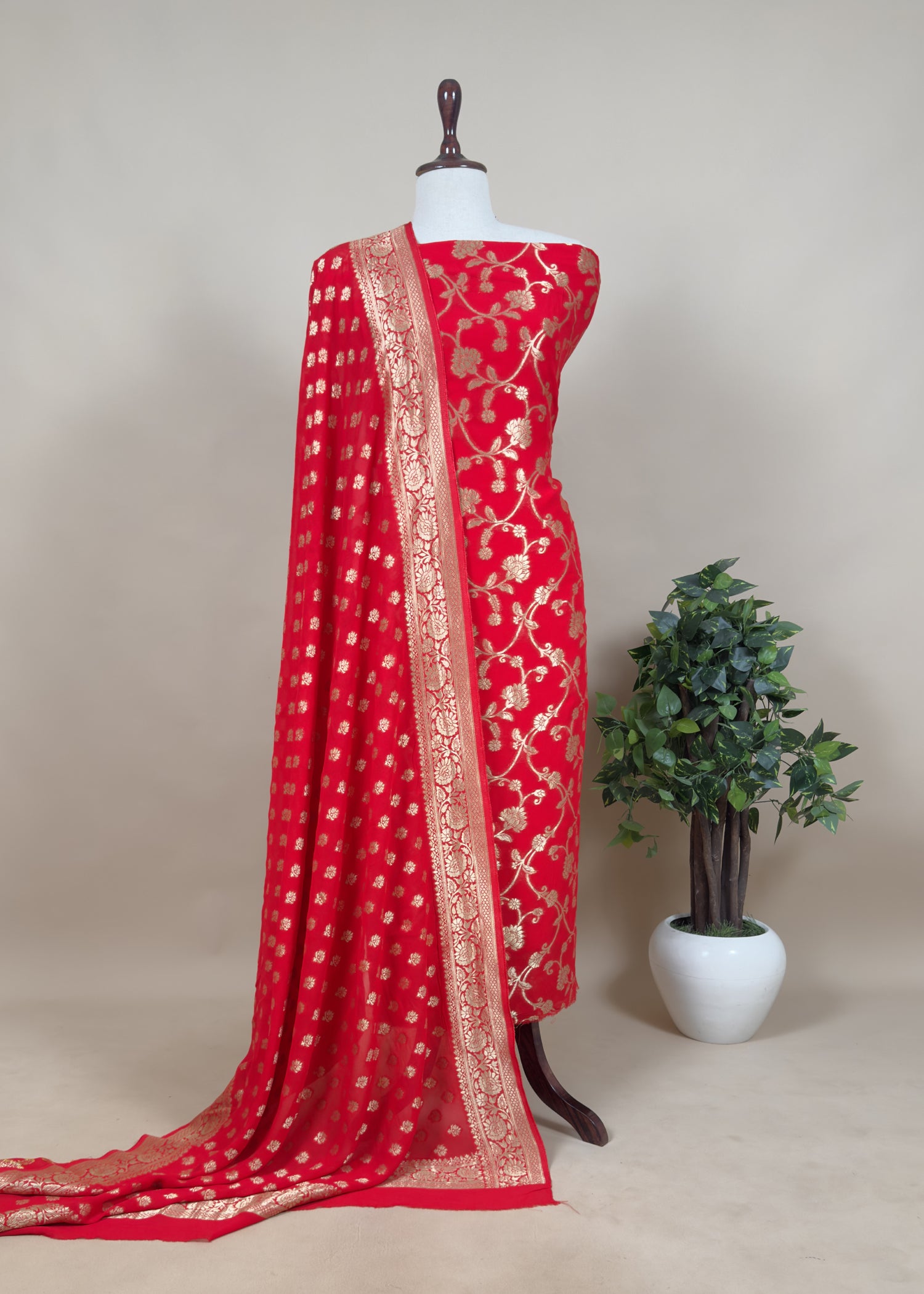 Katan Silk Suit With Flower Dupatta

