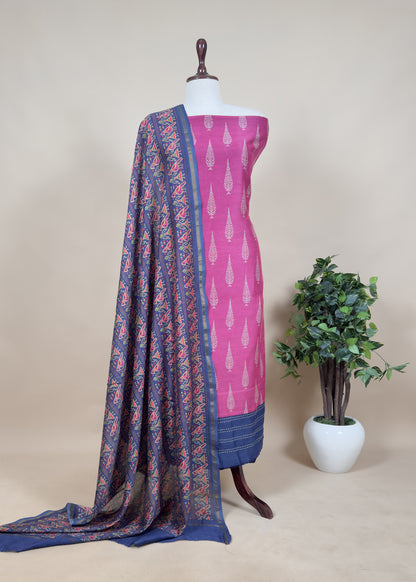 Green Handblock Maheshwari Silk Suit With Patola Dupatta