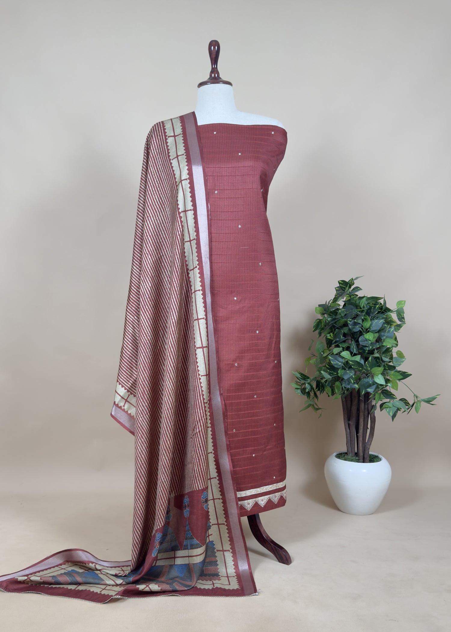 unstitched tussar suit for women

