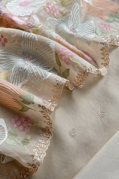 Luxury kora silk suit with parsi embroidery

