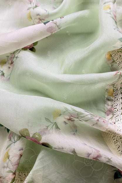 Pastel Green Handloom Organza Suit Fabric With Dupatta